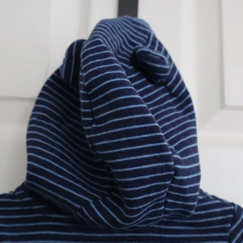 Carters Dark Blue with Light Blue stripes hooded thick sleeper one piece 18m